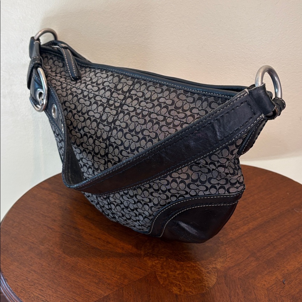 Coach Soho Shoulder Bag mini C monogram black/grey/black leather trim hobo bag - Picture 5 of 16
